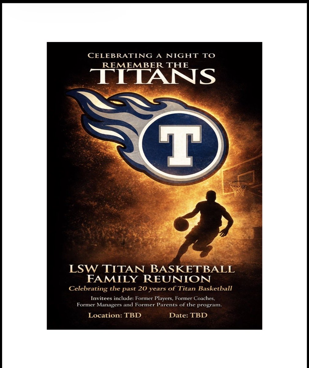 Will be July 2nd at Legacy Bar from 5-9!! Look forward to catching up with everyone!! Make sure to spread to the word to all the former Titan bball players and families!!