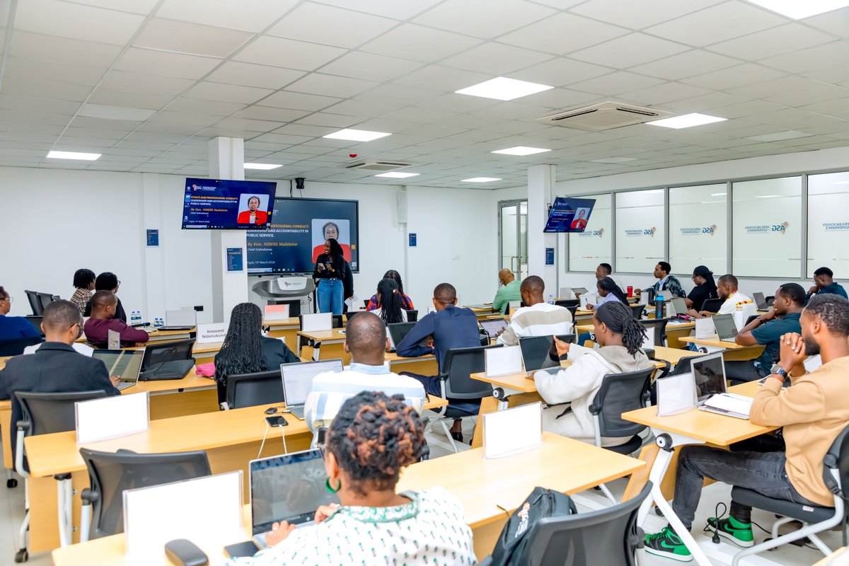 RwandaOmbudsman's tweet photo. Today, Ombudsman @NirereMadeleine  addressed the MPA students @ASG_Africa on Ethics &amp; Professional Conduct. The session emphasized the importance of integrity, transparency, and accountable leadership in strengthening institutions and promoting good governance across Africa. https://t.co/QNbLcRtq1d