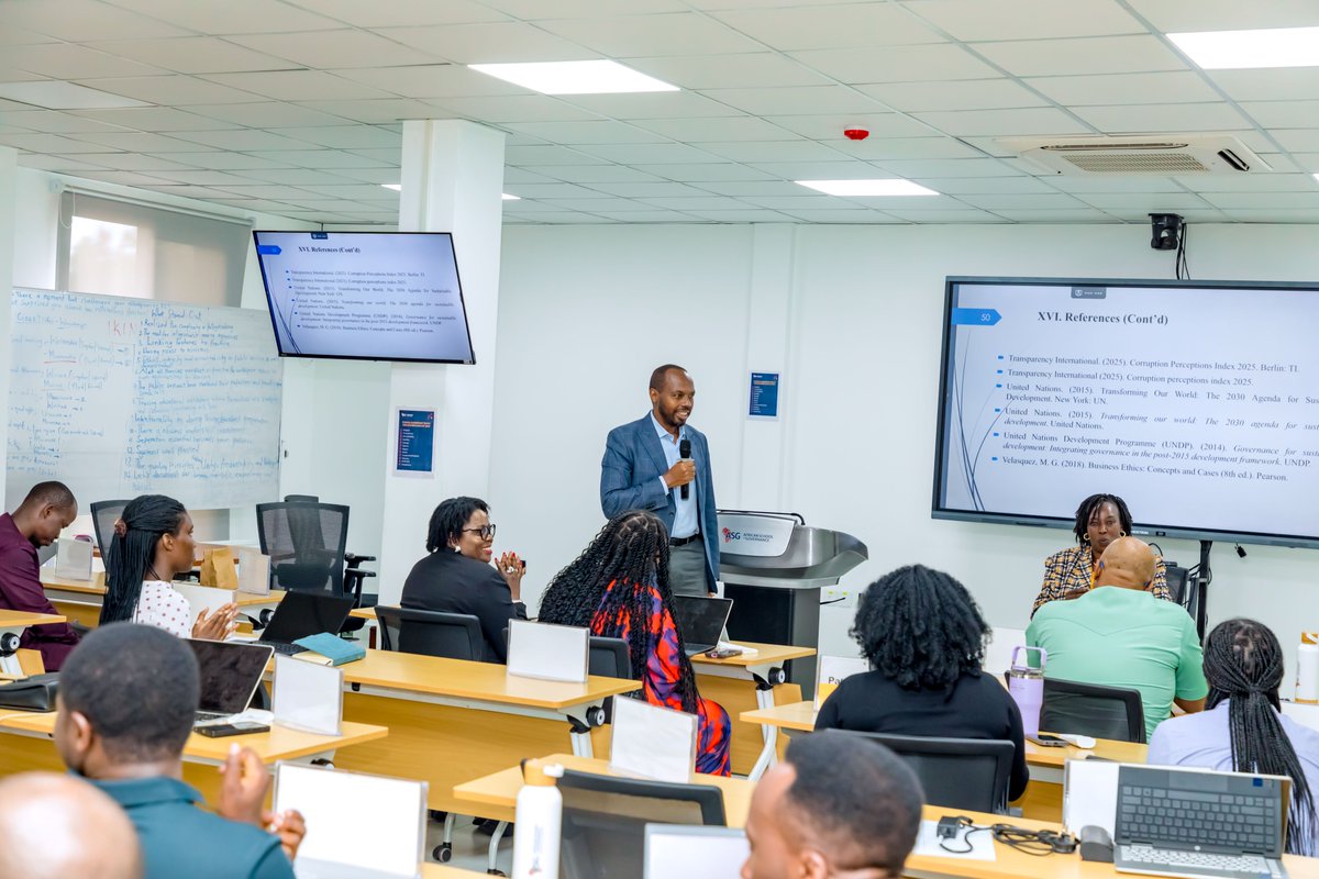 RwandaOmbudsman's tweet photo. Today, Ombudsman @NirereMadeleine  addressed the MPA students @ASG_Africa on Ethics &amp; Professional Conduct. The session emphasized the importance of integrity, transparency, and accountable leadership in strengthening institutions and promoting good governance across Africa. https://t.co/QNbLcRtq1d