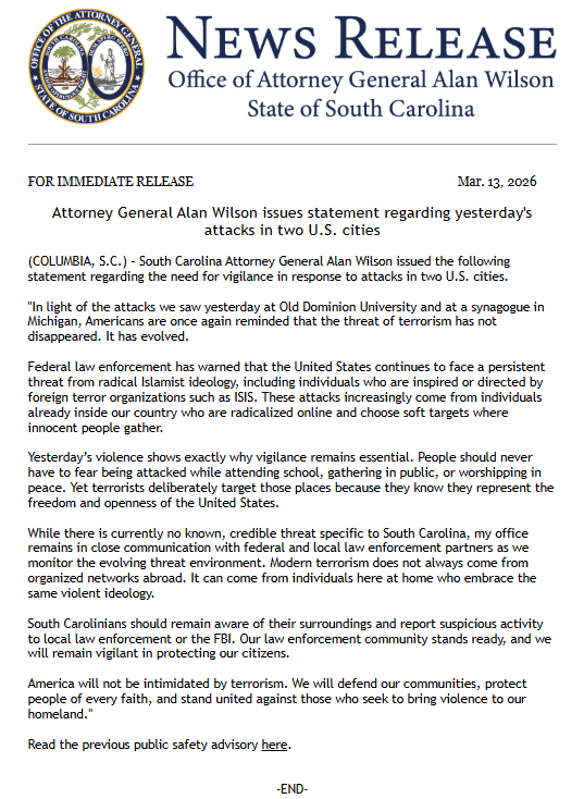 South Carolina Attorney General's Office tweet media