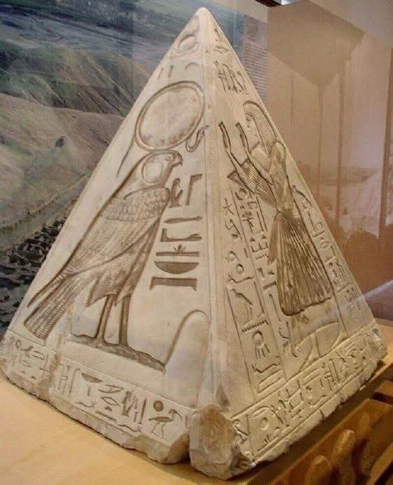 The Forgotten Stone That Once Touched the Sun

High above the ancient pyramids of Egypt, there was once a small but powerful stone that few people ever noticed — yet it held a sacred purpose.

This intricately carved pyramid-shaped stone is believed to be a pyramidion, the
