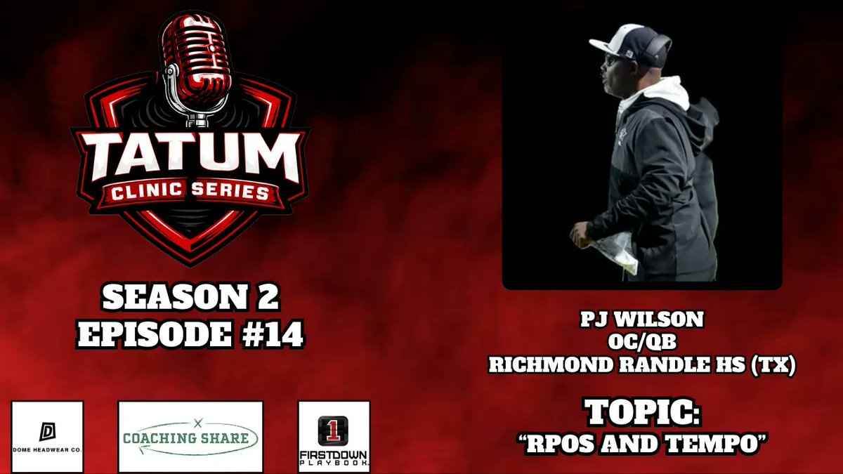 CoachTatum90's tweet photo. Clinic Series S2:E14 with @CoachPJWilson in Texas!
We talk about RPOs and Tempo!

Make sure to check out the latest episode, and check out @coaching_share https://t.co/uq9xCxyYLg