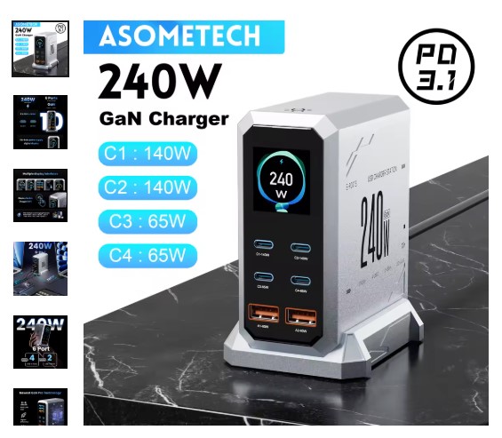shopping_soma's tweet image. 240W 6-Port GaN Desktop Charger: PD3.1 140W Fast Charging Station
Buy Link- s.click.aliexpress.com/e/_c39PxEXp

#GaNCharger
#PD3Point1
#DesktopChargingStation
#FastChargingStation
#TechWorkspace