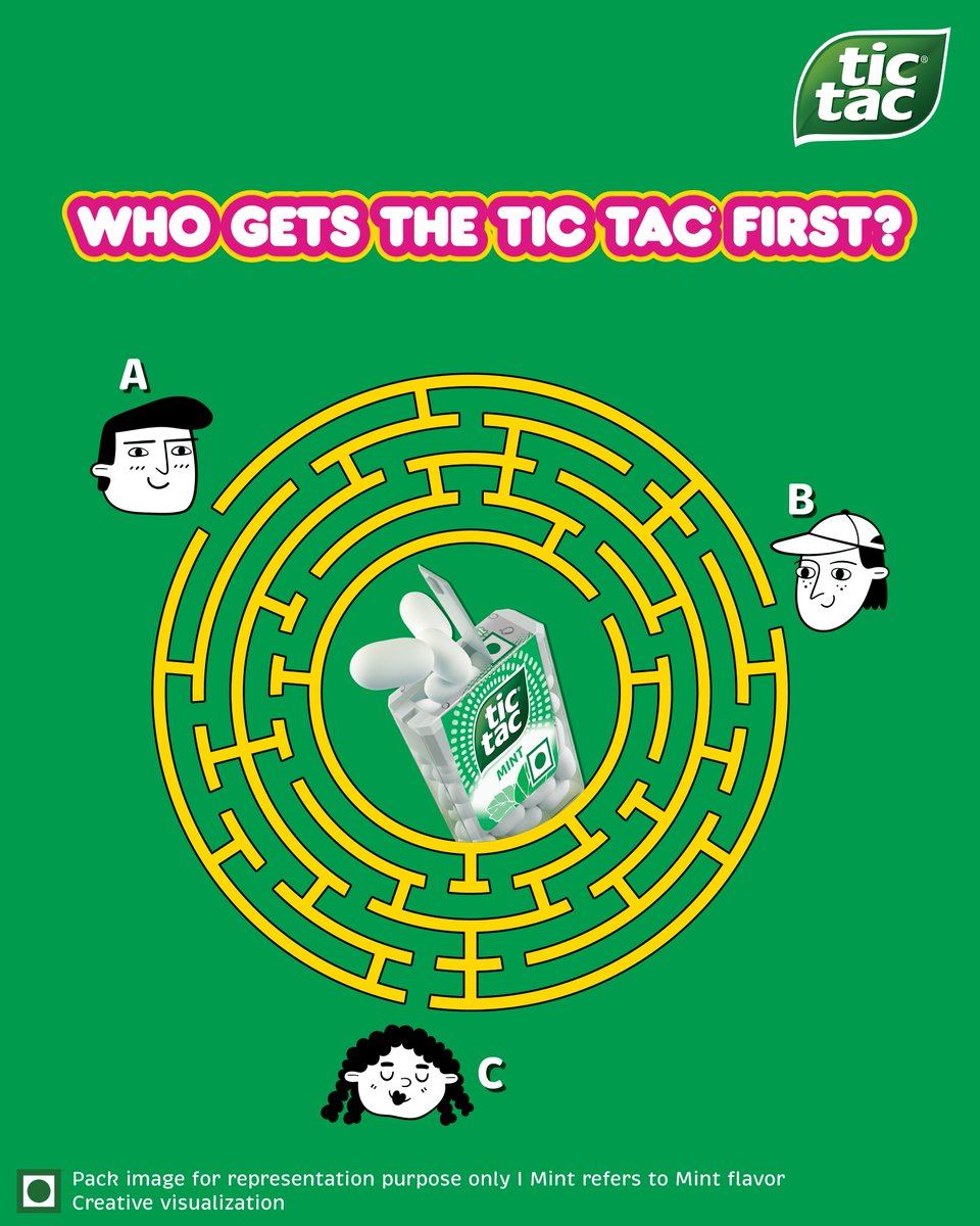TicTacIndia's tweet image. Who’s winning this freshness race?
Comment A, B, or C and let’s see 👇

#TicTac #FunTime #FunFriday