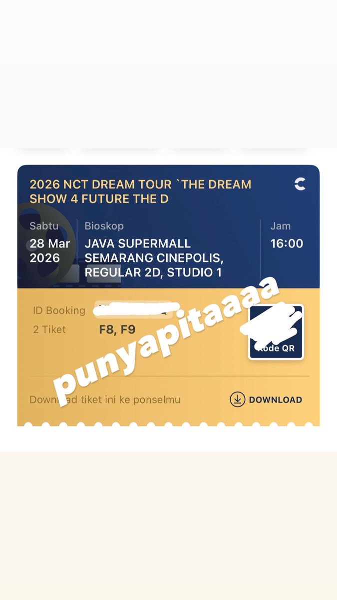 miniminomize's tweet photo. dengan berat hati aku mau jual tiket ku ini karna mepet hari acara tunangan ku ternyata🥹 aku jual harga web aja, yg minat bisa ketuk dm, ada 2 tiket ya dan wajib ambil 22nya, posisi center enak bgt ☺️ #wtb #wts #tds4 #javamall #semarang #cinepolis https://t.co/BoLF2w5Evf