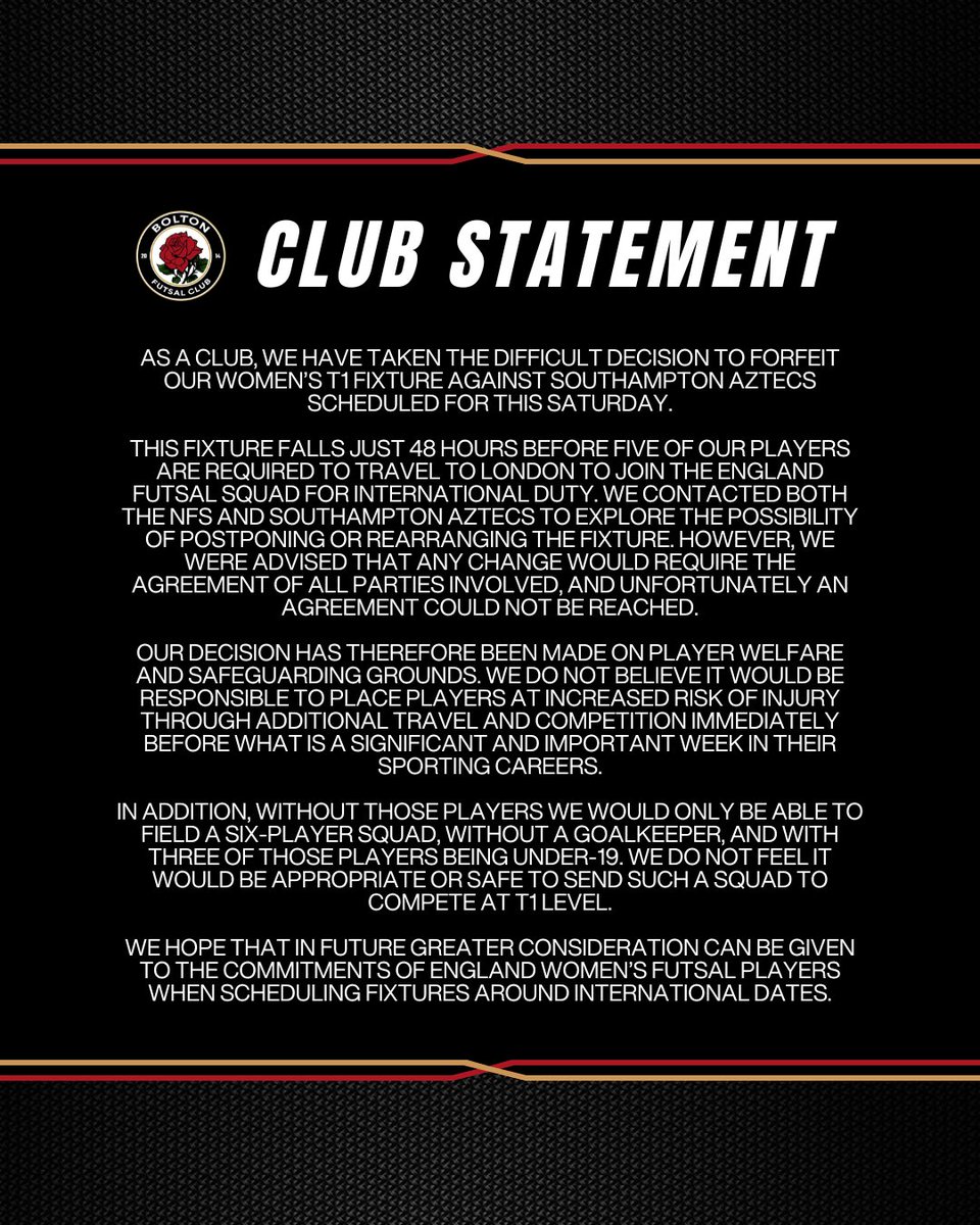 BFC_futsalclub's tweet photo. Club Statement. 🚨 https://t.co/8mv8dHo4Rc