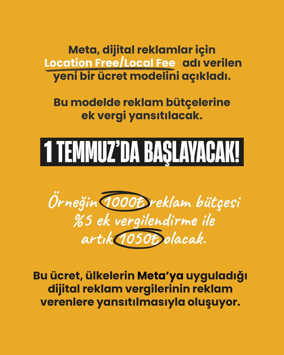 GlobalMediaa's tweet photo. Instagram reklamlarına yeni bir ek ücret geliyor.

Meta, “Local Fee / Location Fee” adı verilen yeni bir uygulama ile dijital reklam bütçelerine ek maliyet yansıtacağını açıkladı.

Bu modele göre Türkiye’de gösterilen reklamlarda %5 ek ücret oluşacak. https://t.co/zUgcVvdbSj