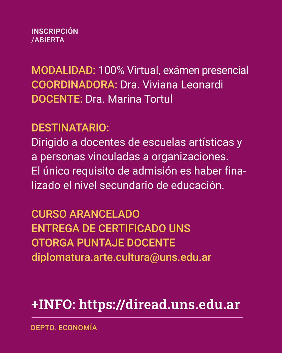 direaduns's tweet photo. 🎨 Curso | Diseño y gestión de proyectos culturales
⭐ Otorga puntaje docente
Herramientas para diseñar, planificar y gestionar proyectos culturales.
📅 Inicio: 10/04/2026

🔗 https://t.co/hluyUFEb7U
📩 https://t.co/XzNgLOXsZA.cultura@uns.edu.ar https://t.co/AwTvzcmh5u