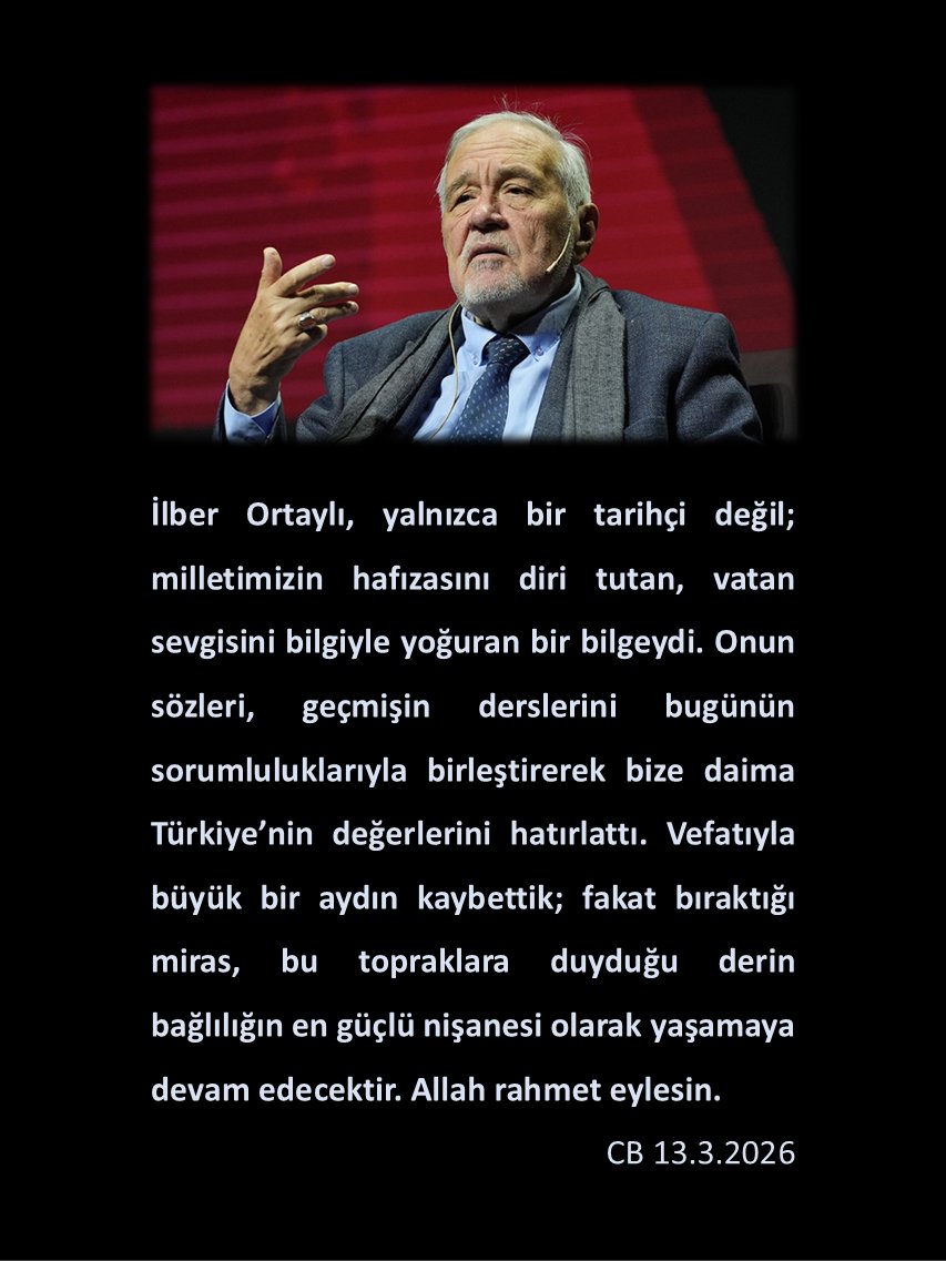 cmlbozkurt's tweet photo. Vefatıyla büyük bir aydın kaybettik; fakat bıraktığı miras, bu topraklara duyduğu derin bağlılığın en güçlü nişanesi olarak yaşamaya devam edecektir. Allah rahmet eylesin.
CB 13.3.2026 https://t.co/1XC95Le0VI