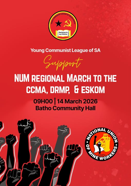 _cosatu's tweet photo. #YCLSA supports the National Union of Mineworkers and worker's march against the privatisation and the unbundling of @Eskom_SA #Eskom
@MorningLiveSABC @ewnupdates @Radio702 @POWER987News @busrep @BDliveSA @eNCA @ukhozi_fm @LesediFM @qwaqwafm @SABCNews @Newzroom405 @IOL https://t.co/W5iWMmiKnt