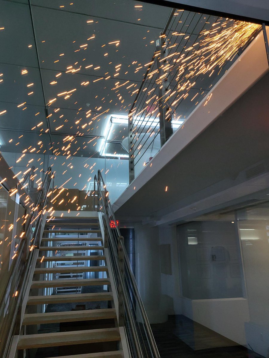 SharpWilkinson1's tweet photo. Another busy day here in the Sharp Wilkinson office… and sparks are literally flying! There’s never a dull moment around here.🔥

#MarketingAgency #OfficeVibes https://t.co/uVHzTmq6Og