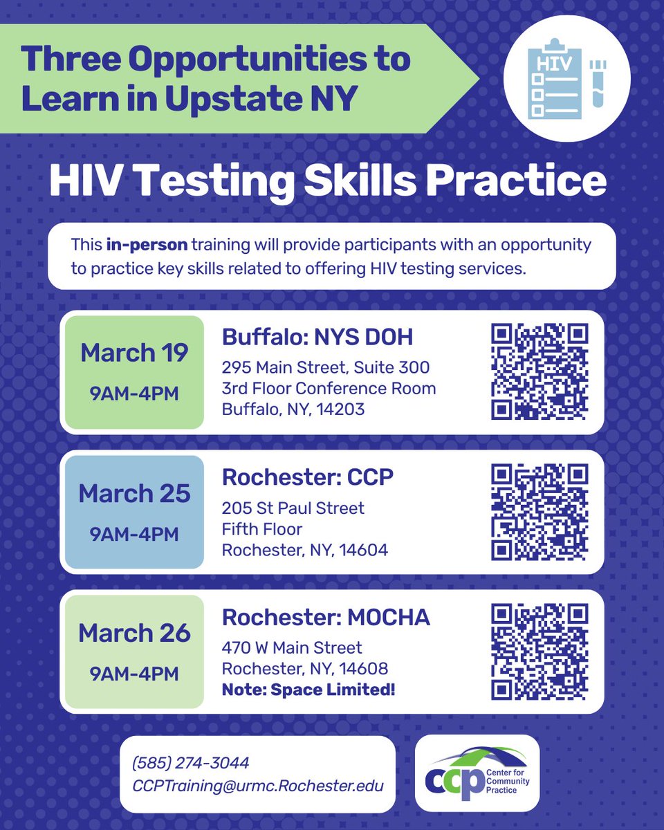 urccp's tweet photo. 📣 We have three opportunities this month to build your HIV testing skills in upstate New York! Join us for a free, in-person training designed to strengthen practical testing knowledge and confidence. 🤝 https://t.co/R0zVowfhv4