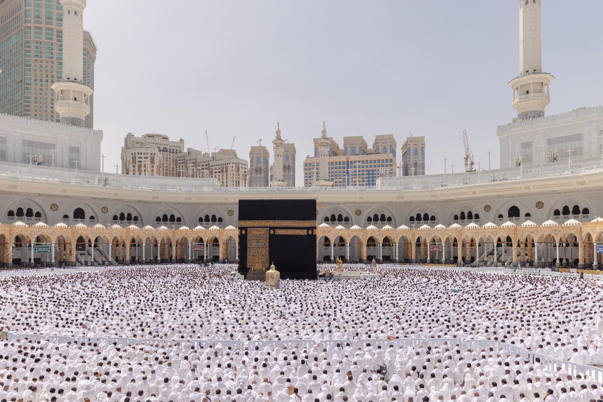Crowds of worshippers gather for Friday prayers at Masjid Al Haram