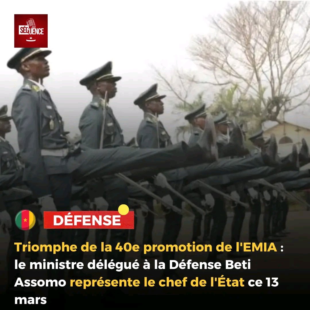 SergeMbarg's tweet image. Ce 13 mars 2026, Joseph Beti Assomo préside le Triomphe de la 40e promotion de l’École Militaire Interarmées de Yaoundé, au nom de Paul Biya.
Environ 300 élèves officiers, dont 25 étrangers, deviennent officiellement officiers.
#Cameroun #EMIA #Défense