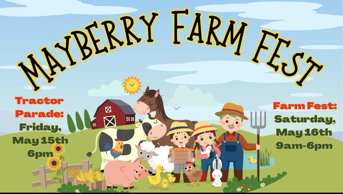 CityOfMountAiry's tweet image. Mark your calendar for Mayberry Farm Fest! Friday, May 15th and 16th in downtown Mount Airy! #mayberry #mountains #music #merlot