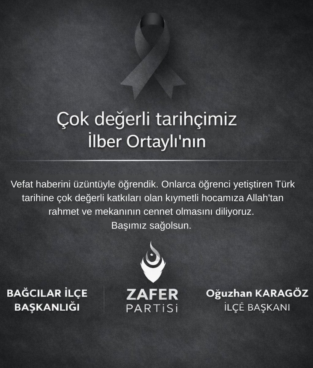 Kıymetli tarihçimiz İlber Ortaylı'nın vefat haberini derin bir üzüntüyle karşıladık. Allah'tan rahmet, mekanının cennet olmasını diliyoruz. Başımız sağolsun.