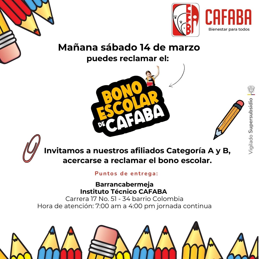 cafaba38's tweet photo. #SubsidioEscolar2026 |  Atención  Querido afiliado, no te quedes sin reclamar el bono escolar de Cafaba 2026.  Mañana 𝒔𝒂́𝒃𝒂𝒅𝒐 𝟏𝟒 𝒅𝒆 𝒎𝒂𝒓𝒛𝒐estaremos entregando este beneficio para afiliados categoría A y B. https://t.co/HWIQpjz4sF