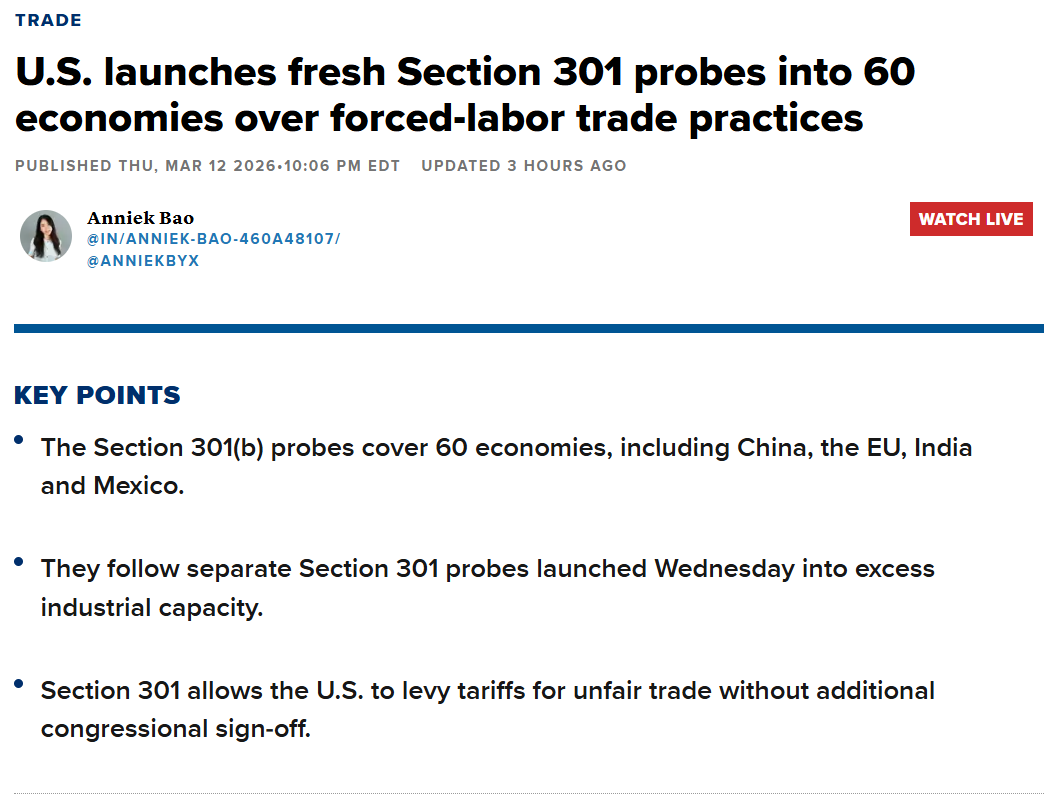 IKlaibaan's tweet image. ไม่ใช่แค่ 16 ประเทศแล้ว
อาจจะโดนกันถึง 60 ประเทศ
ที่ทรัมป์อยากจะใช้มาตรา 301 ขึ้นภาษี ด้วยเหตุผลทำการค้าขายไม่เป็นธรรมกับสหรัฐฯ
รอบนี้ จีน สหภาพยุโรป อินเดีย และเม็กซิโก จะโดนด้วย
#ksforward #cnbc