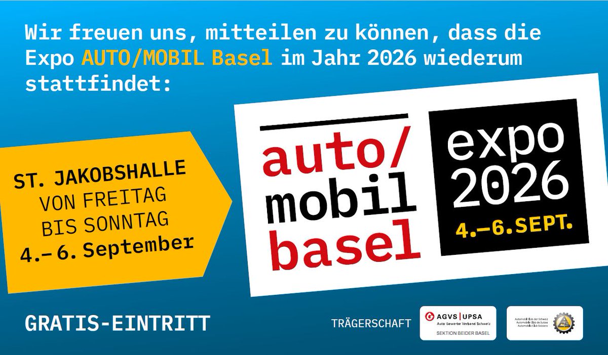 seiler_daniel's tweet photo. Ich freue mich darauf, als OK-Chef die 21. Auto/Mobil Basel organisieren zu dürfen. Nach dem Rücktritt von Werner Schmid wird die https://t.co/NQ7Kc1BVVJ neu durch die lokalen Sektionen vom Autogewerbeverband (AGVS) und vom Automobil Club der Schweiz (ACS), organisiert. https://t.co/KPDGhktWrC