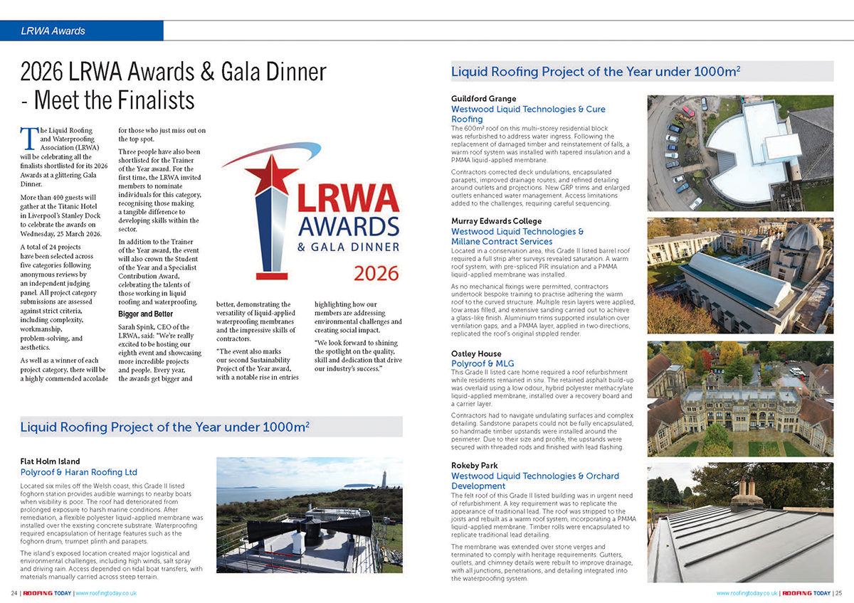 RoofingToday's tweet image. More than 400 #roofing professionals will gather at the Titanic Hotel in Liverpool on 25 March for the 2026 @LRWAssociation Awards! 🏆 Take a look at all of the shortlisted projects &amp;amp; #contractors ahead of the big day in Roofing Today’s March issue: roofingtoday.co.uk/magazine/123-m… (p24)
