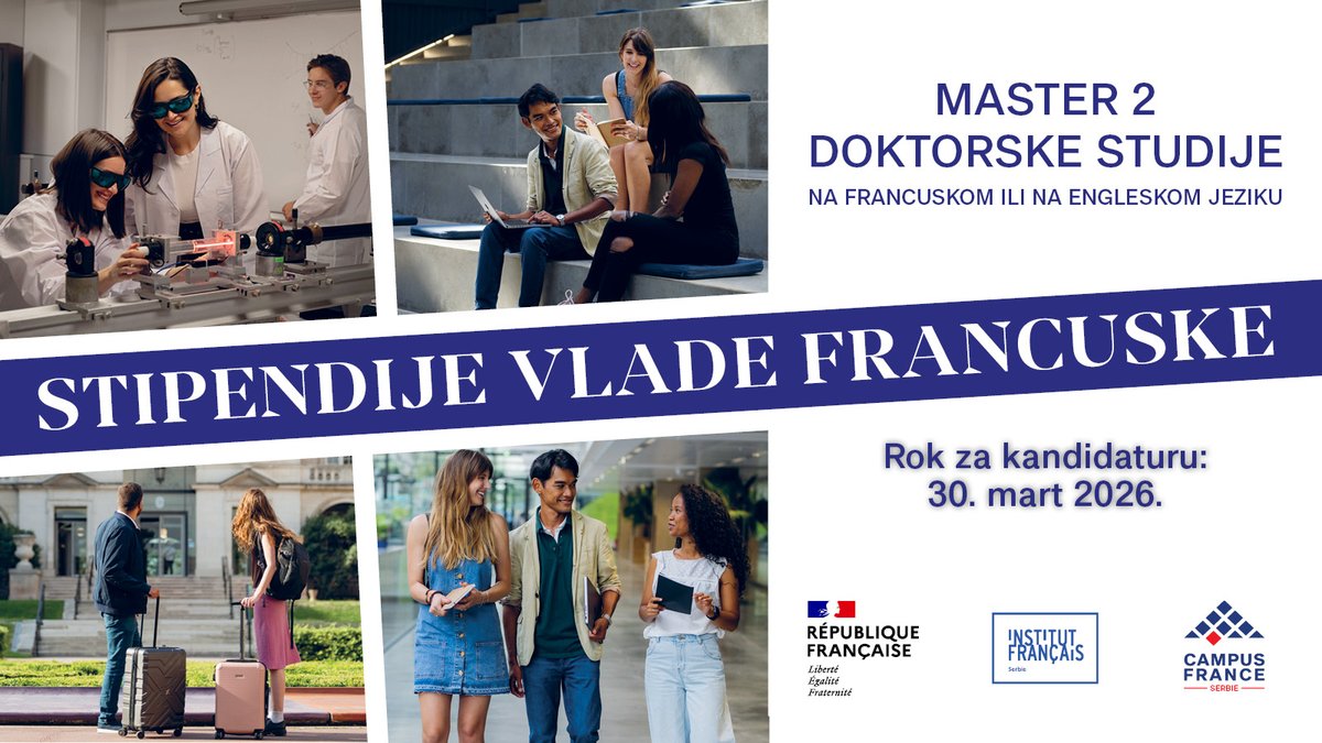 IFsrbija's tweet image. PODSETNIK: Tražite izvor finansiranja za #master2 i #doktorat u komentorstvu na francuskom ili engleskom za sve oblasti? Prijavite se za stipendiju Vlade Republike Francuske do 30. marta 2026. #stipendije #FranceExcellence #ChooseFrance #SkillsAndFriendsForLife