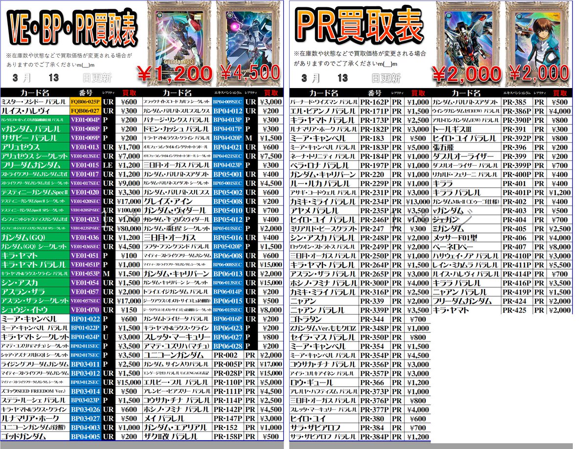 アーセナルベース買取情報】 3/13更新買取表がこちらになります！赤 