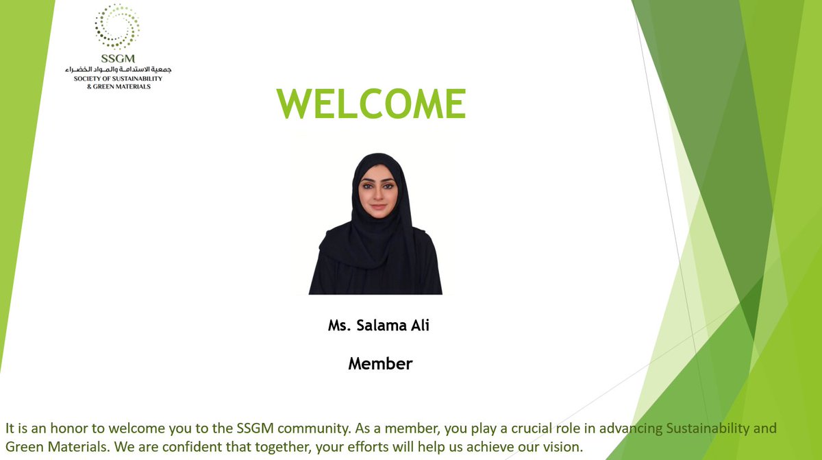 SSGMUAE's tweet photo. 🌱 Still walking the path together! 🌱

Thank you *Salama Ali* for renewing your @SSGMUAE  membership for 2026! Sustainability is a shared journey, and we're honored you're continuing it with us.

Welcome back! 👏

#SSGM #Sustainability #GreenMaterials #2026Membership https://t.co/G0Iy3Grc2L