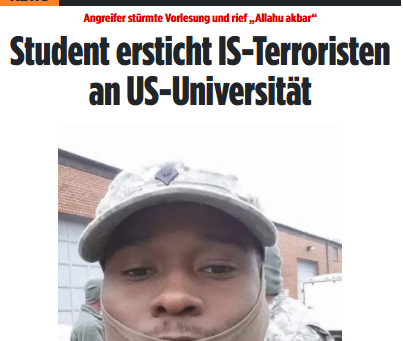 Norfolk (USA): Terrorist erschießt Dozent an Uni - Angreifer stürmte Vorlesung und rief „Allahu akbar“. Eine Gruppe Studenten hat einen islam. Terroristen an der Old-Dominion-Uni überwältigt. Einer der Studenten erstach den Terroristen mit einem Messer. bild.de/news/ausland/s…