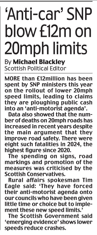 The SNP have blown £12m of taxpayers’ money pushing 20mph limits.

Meanwhile, deaths on those roads have actually increased.

Another expensive virtue-signalling policy from a government that can’t fix ferries, schools or hospitals.