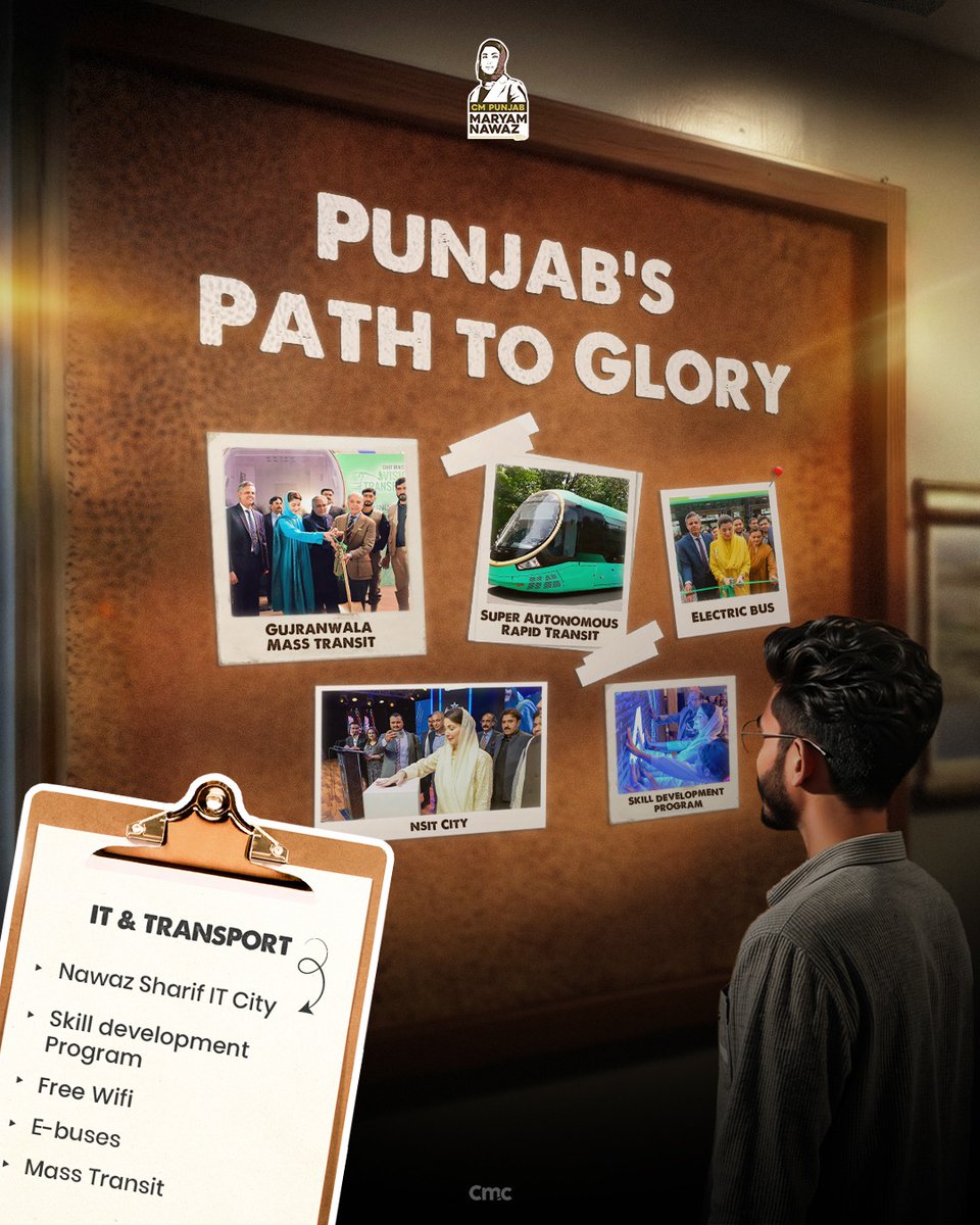 وزیرِاعلیٰ پنجاب محترمہ مریم نواز شریف کی ہدایت پر پنجاب کے روشن مستقبل کی راہ ہموار: نواز شریف آئی ٹی سٹی، اسکل ڈیولپمنٹ پروگرام، مفت وائی فائی، ای-بسز، ماس ٹرانزٹ، گوجرانوالہ ماس ٹرانزٹ، سپر آٹونومس ریپڈ ٹرانزٹ، الیکٹرک بس اور این ایس آئی ٹی سٹی کے ذریعے صوبہ جدید، ترقی یافتہ