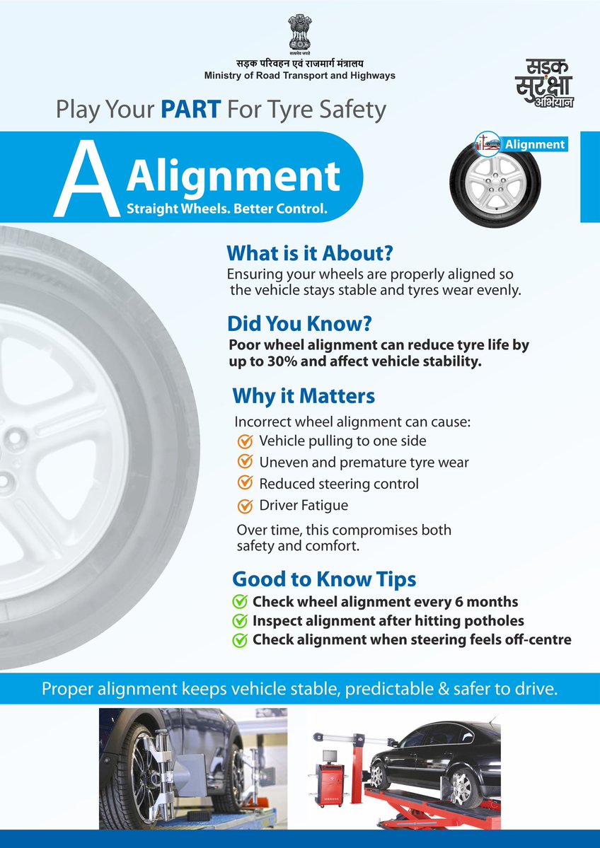 SSAIndia's tweet image. Your vehicle’s safety begins where the road meets the tyre. 

#RoadSafety #TyreSafety #PlayYourPART #SadakSurakshaAbhiyan