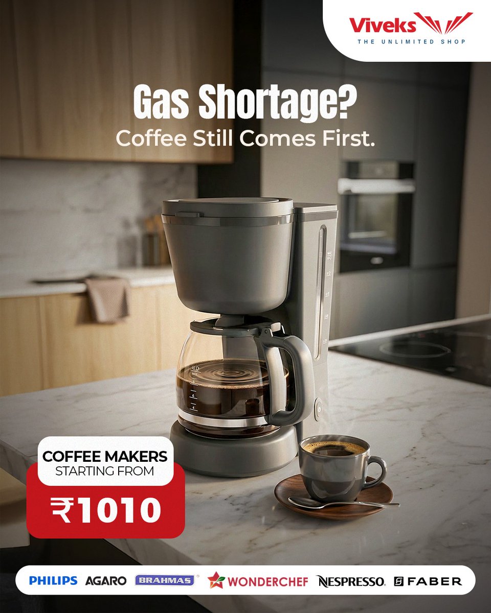 viveksindia's tweet image. Cafe-style luxury in your kitchen! ☕✨ Get that rich aroma and perfect taste at the touch of a button with our smart brewers. Fast, efficient, and 100% electric. ⚡

✨ Starting from ₹1010/-

Shop @ viveks.com ☕

#Viveks #CoffeeLovers #SmartKitchen #ZeroGas