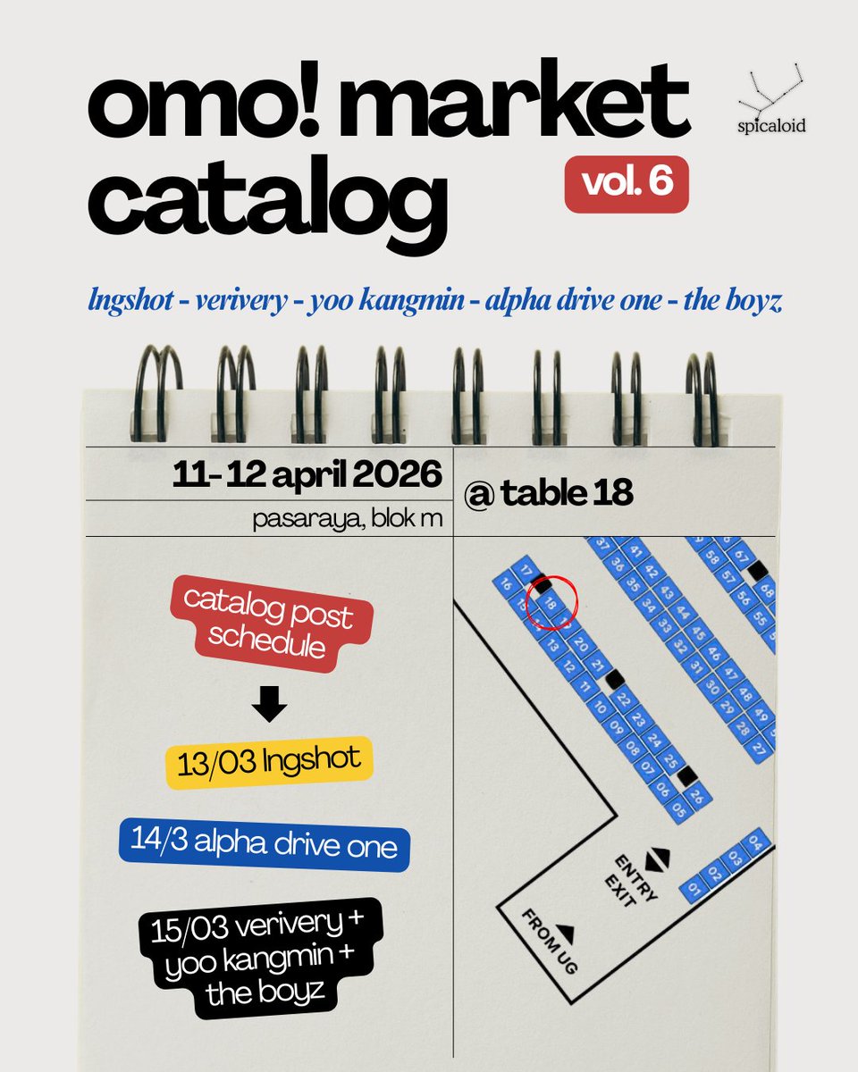 spicaloids's tweet photo. [🔁 &amp; 💜 appreciated]

spicαloid catalog for ✶｡ OMO! Market Vol. 06 ｡✶

📅 11-12 April 2026, Pasaraya Blok M
📍 Table 18
⭐️ lngshot alphadriveone verivery yookangmin theboyz

📦 PRE-ORDER IS NOW OPEN!
(available for pickup &amp; mail order)
🔗 https://t.co/R3dlVyh9EZ

#OMOOMOOMO https://t.co/HczPlKDNA5