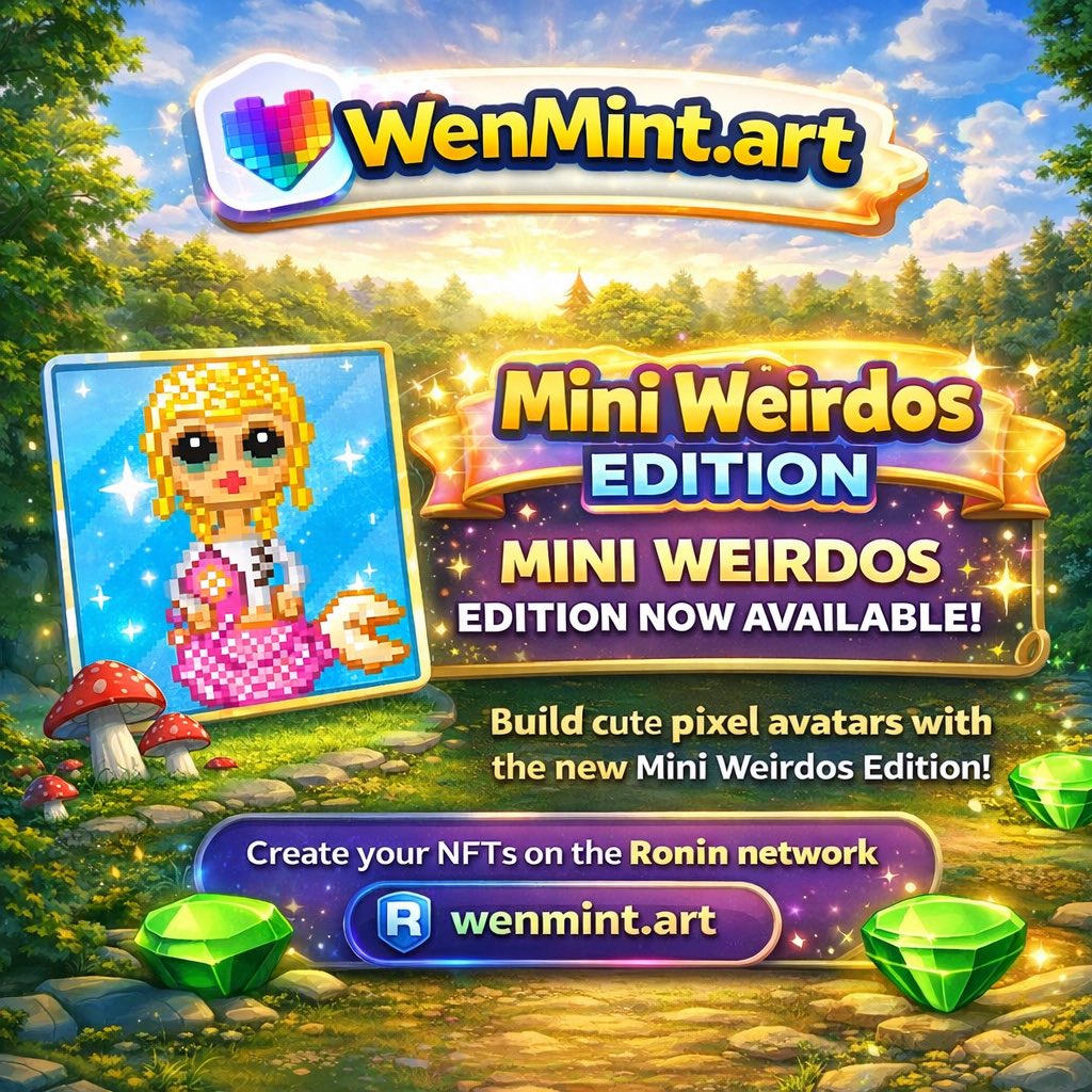Gm farmers 🫡

Mini Weirdos are now available on WenMint.art 👾

Choose from a variety of traits to build your perfect Weirdo and mint using $PIXEL ✅

Once minted, head over to <a href="/pixels_online/">Pixels</a> and explore the world with your NFT as your in game avatar 👾

Start