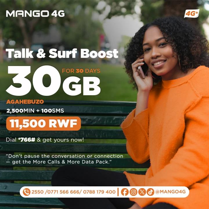 Mango4G's tweet image. Connect, chat, and browse all day with 30GB of data, 2500 minutes, and 100 SMS for just 11,500 RWF. Whether it’s work or catching up with loved ones, Mango 4G has you covered. Simple, fast, and affordable ,just the way you like it.

#mango4g #truly4gnetwork