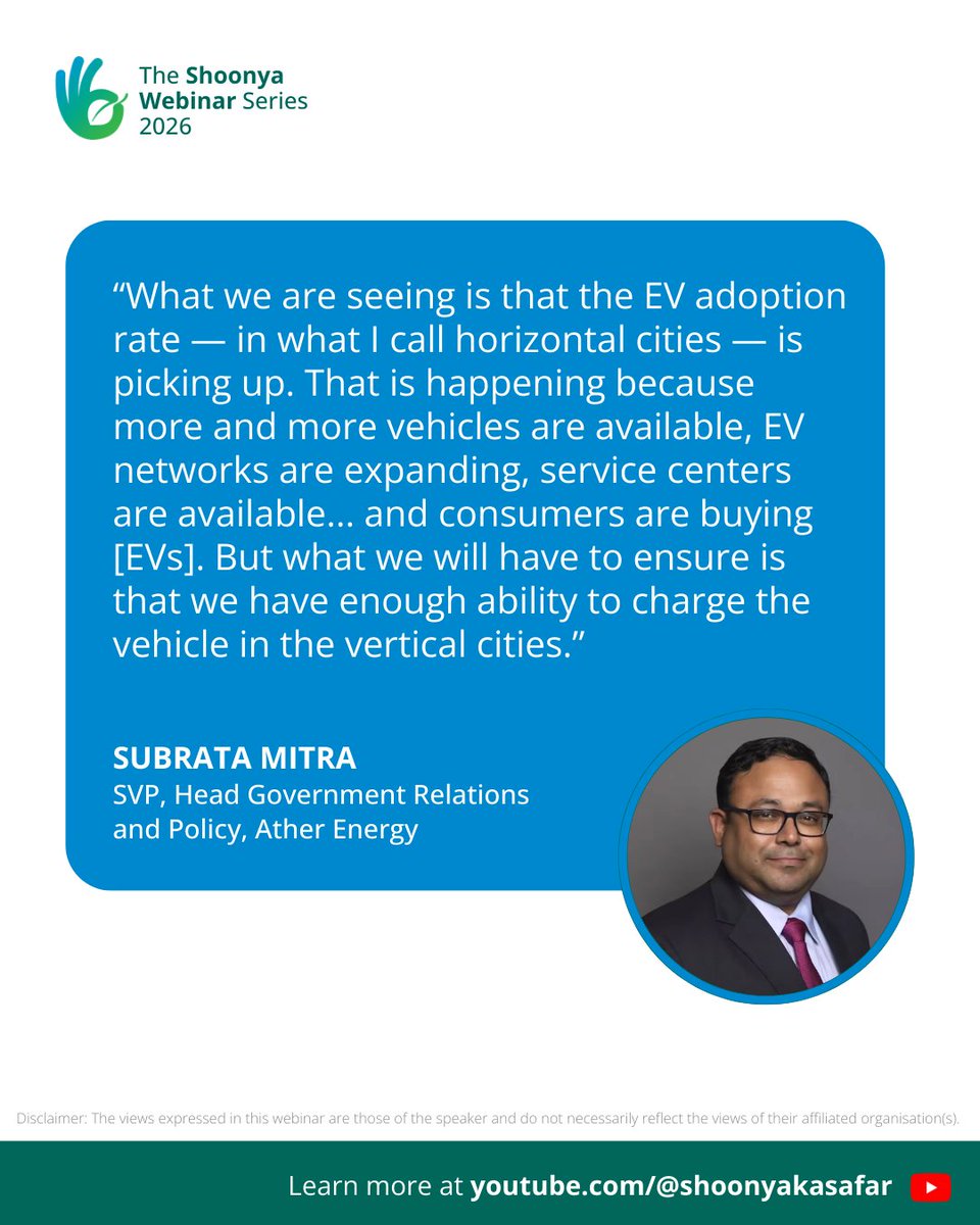 Shoonya_India's tweet image. Urban India's vertical growth is transforming consumer mobility needs. @atherenergy's Subrata Mitra highlights why ensuring access to #ChargingInfrastructure at home and at work will be key to boosting EV uptake. Learn more: youtu.be/KCOORFwqm9c

#ShoonyaKaSafar #UrbanMobility