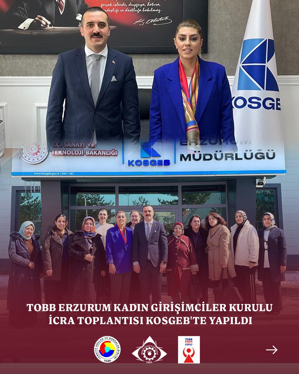 ERZURUMTSO's tweet photo. TOBB Erzurum Kadın Girişimciler Kurulu aylık icra kurulu toplantımızı, KOSGEB Erzurum İl Müdürlüğü ev sahipliğinde yaptık. 🏢

Kurul Başkanımız Kübra Alioğulları ve KOSGEB İl Müdürü Lütfullah Aktaş'ın katılımlarıyla yapılan toplantıda, işletmelerimize ivme katacak destek programlarını ve gelecek dönem planlamalarımızı ele aldık. @rhisarciklioglu @tobbiletisim 🤝

✔️ İstihdamı Koruma Destek Programı bilgilendirmesi
✔️ Bakanlığın Kırsalda Bereket Küçükbaşa Destek Projesi için düzenlenecek bilgilendirme toplantısı hazırlıkları
✔️ Kadın Gücü ile Kalkınma ve Tarımda Kadın Eli projelerinin çalışma takvimi

Kadın girişimcilerimizin üretim gücünü artırmak ve bölgesel kalkınmaya destek olmak için çalışmalarımıza devam ediyoruz. 📊

@RHisarciklioglu  @TOBBiletisim @tobb_kgk