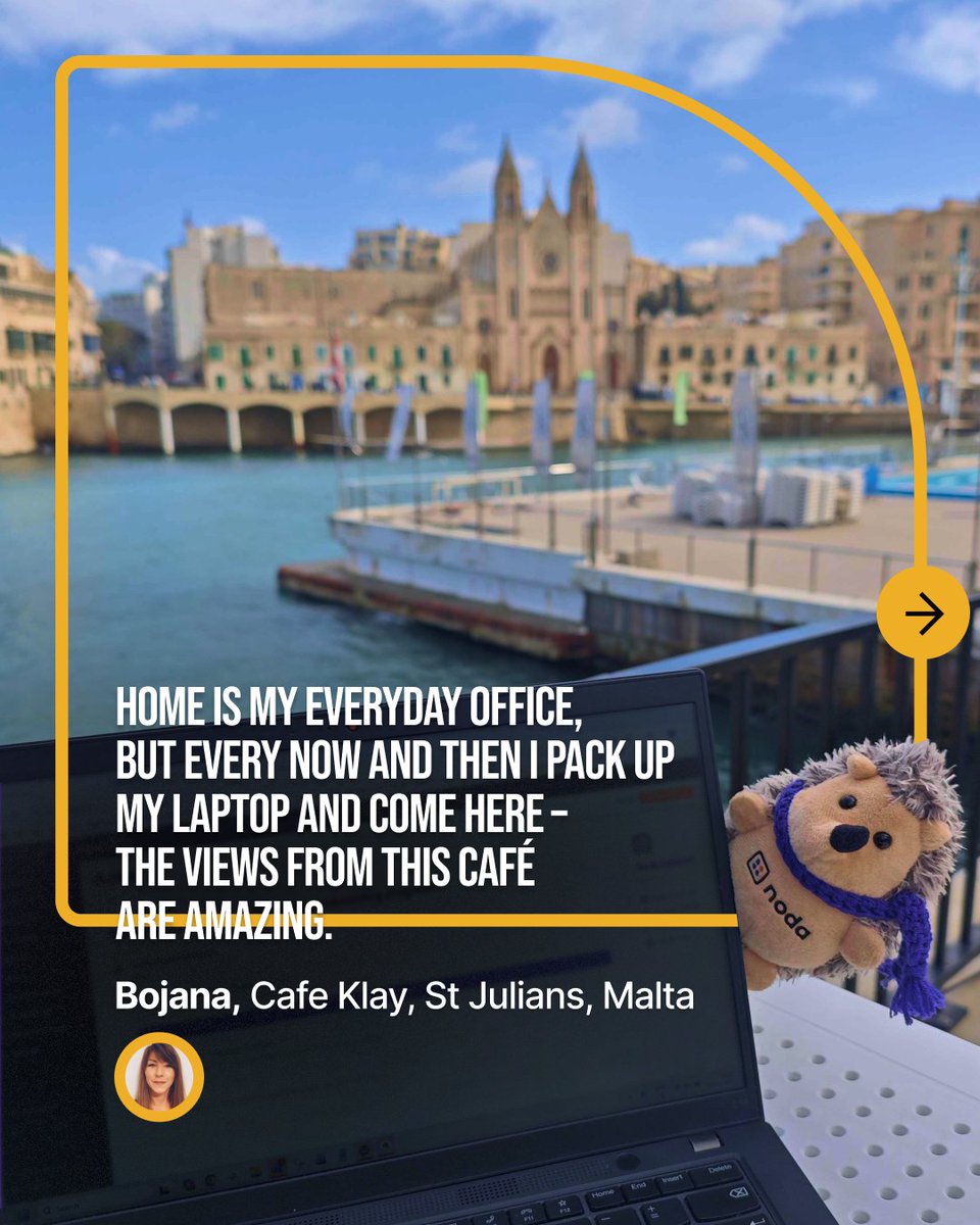 Nodapayments's tweet photo. From the Netherlands to Malta to the other side of the Atlantic🦔 – Hedgie keeps finding #NodaTeam colleagues with a desk and a view.

Swipe through to get a glimpse of the places and spaces where work happens. https://t.co/Wxerta6Pzb