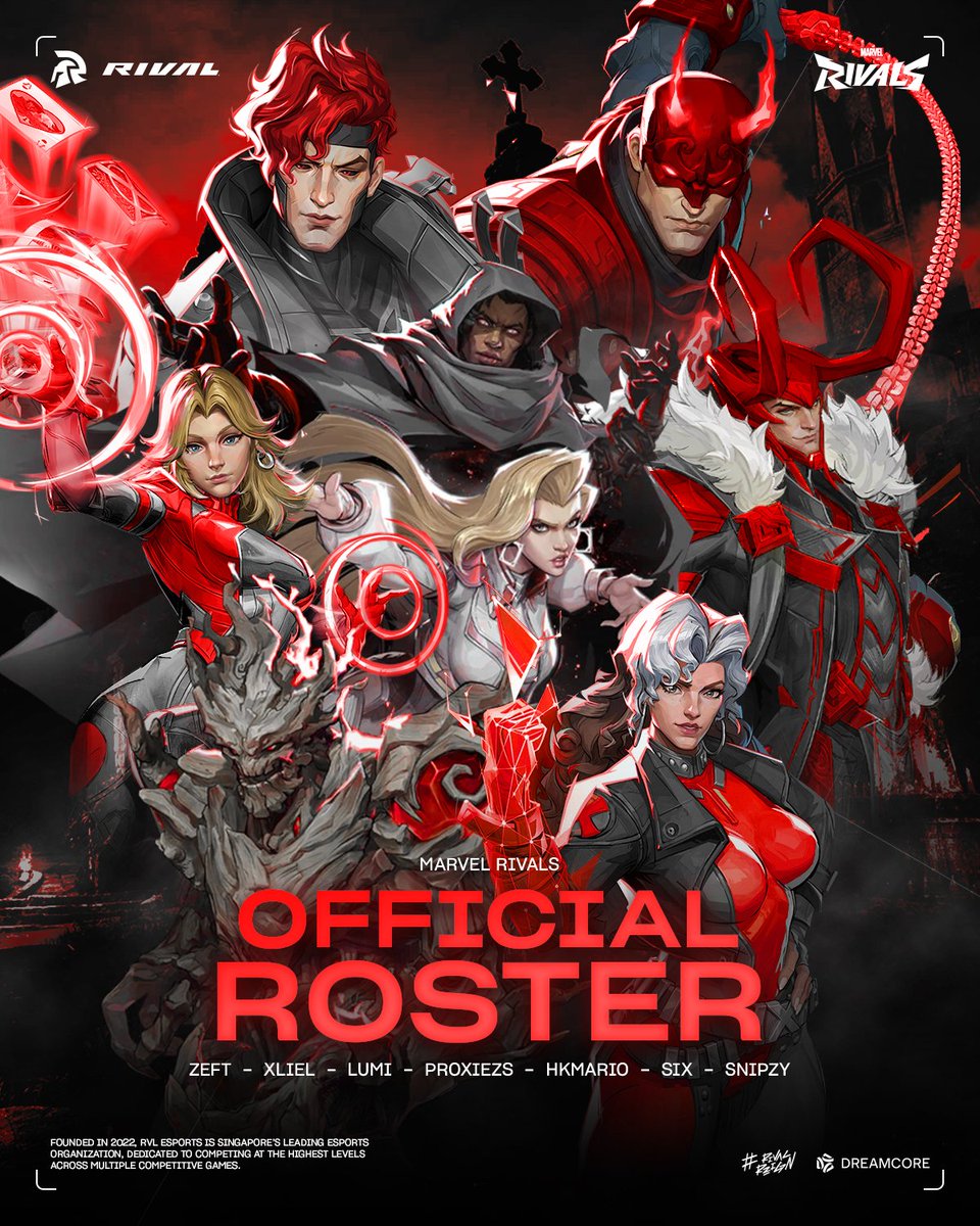 RivalEsportsHQ's tweet photo. Introducing our next generation of Marvel Rivals for Ignite Pacific. 

Welcome to the squad, Rivals.

⭐️ @imzeft1
⭐️ @iamxliel05
⭐️ @lumi__ow
⭐️ @ProxiezsOW
⭐️ @HKmario__
⭐️ @sixaimsix
⭐️ @LtSnipzy
🧳 @Chezzwga

The reign begins now. ⚔️

#RivalReign https://t.co/NIZysdAznf