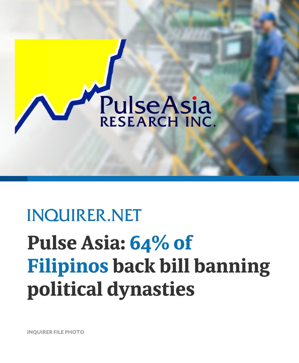 inquirerdotnet's tweet photo. Over 60 percent of Filipinos support the passage of a law banning political dynasties in the country, according to the first-quarter 2026 Ulat ng Bayan survey conducted by Pulse Asia.

READ MORE: https://t.co/k7EmpBc4cI https://t.co/TE07JSJVJ9