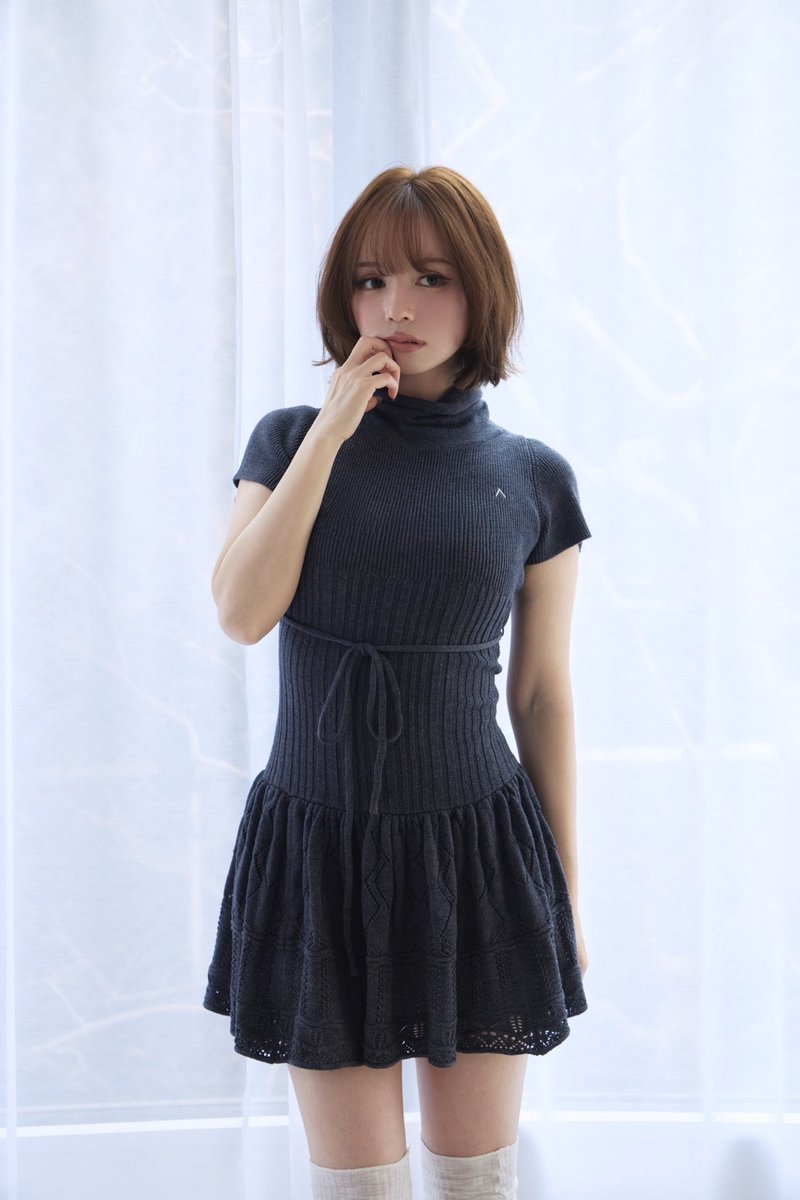 Aletta frill mini dress color beige/gray ¥18,700-tax in 透かし編み