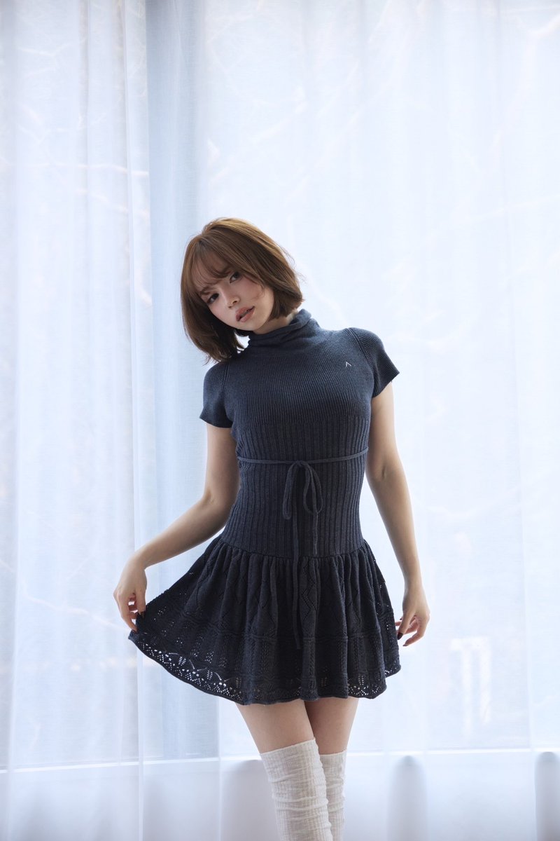Aletta frill mini dress color beige/gray ¥18,700-tax in 透かし編み