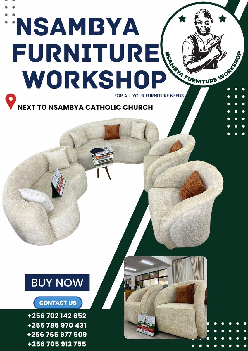 NsambyaUg's tweet photo. Beautiful furniture makes a house feel like home. 🛋️✨
📍 Nsambya Furniture Workshop – Kampala, Uganda
📞 +256702142852 | +256785970431 | +256765977509 | +256705912755
#NsambyaFurnitureWorkshop #LuxuryFurniture #UgandaFurniture #HomeDecor #InteriorDesignUg #BeDifferent https://t.co/PBaIG4MnSv