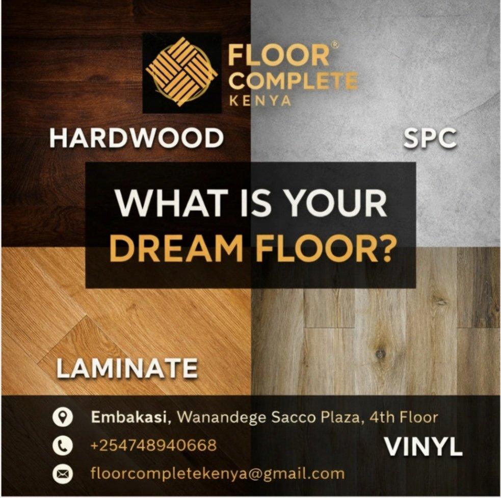 kenya_floor's tweet photo. Thinking of upgrading your floors in 2026? 🏡
Which flooring would you choose for your home?
1️⃣ Hardwood – Classic &amp; timeless
2️⃣ SPC – Waterproof &amp; modern
3️⃣ Laminate – Stylish &amp; affordable
4️⃣ Vinyl – Comfortable &amp; practical
Reply with 1,2,3, or 4 👇

WhatsApp: +254748940668 https://t.co/r6n8tIHlwP