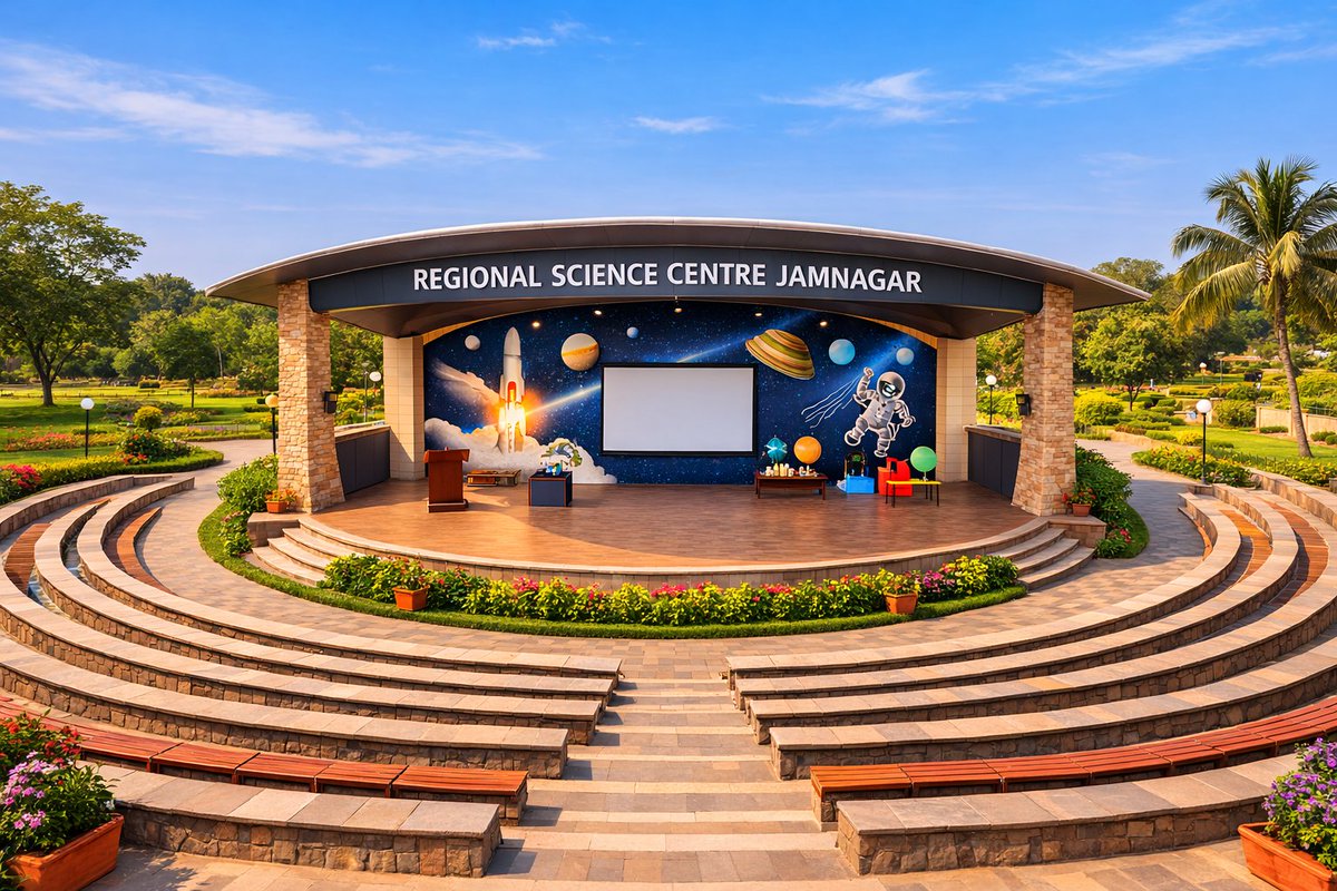 narottamsahoo's tweet image. A new space for #ideas, #curiosity, and #discovery is taking shape at the #RegionalScienceCentre - #Jamnagar.

This beautiful open-air #amphitheater will soon echo with the voices of young minds, science demonstrations, sky-watching sessions, and inspiring conversations that