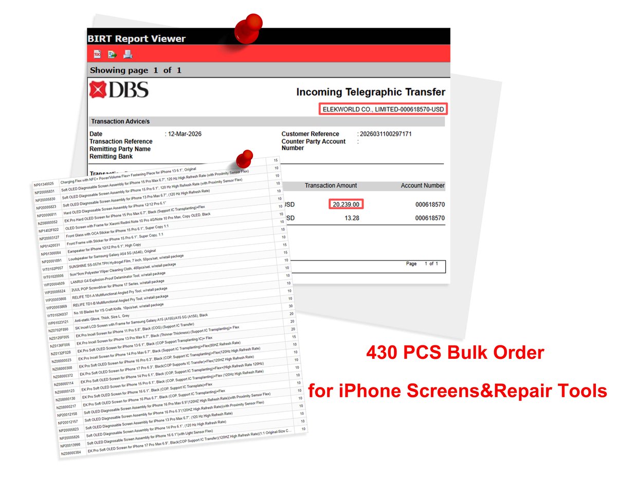 CoraElekworld's tweet image. Big Order for iPhone LCDs and Repair tools🎉

WhatsApp: wa.me/8613798564265

#iphonelcd #iphonescreen #screenrepair #handyreparatur #fastshipping #smartphonereconditionné #lcdreplacement #imobile #smartphonereparatur #repairtools
