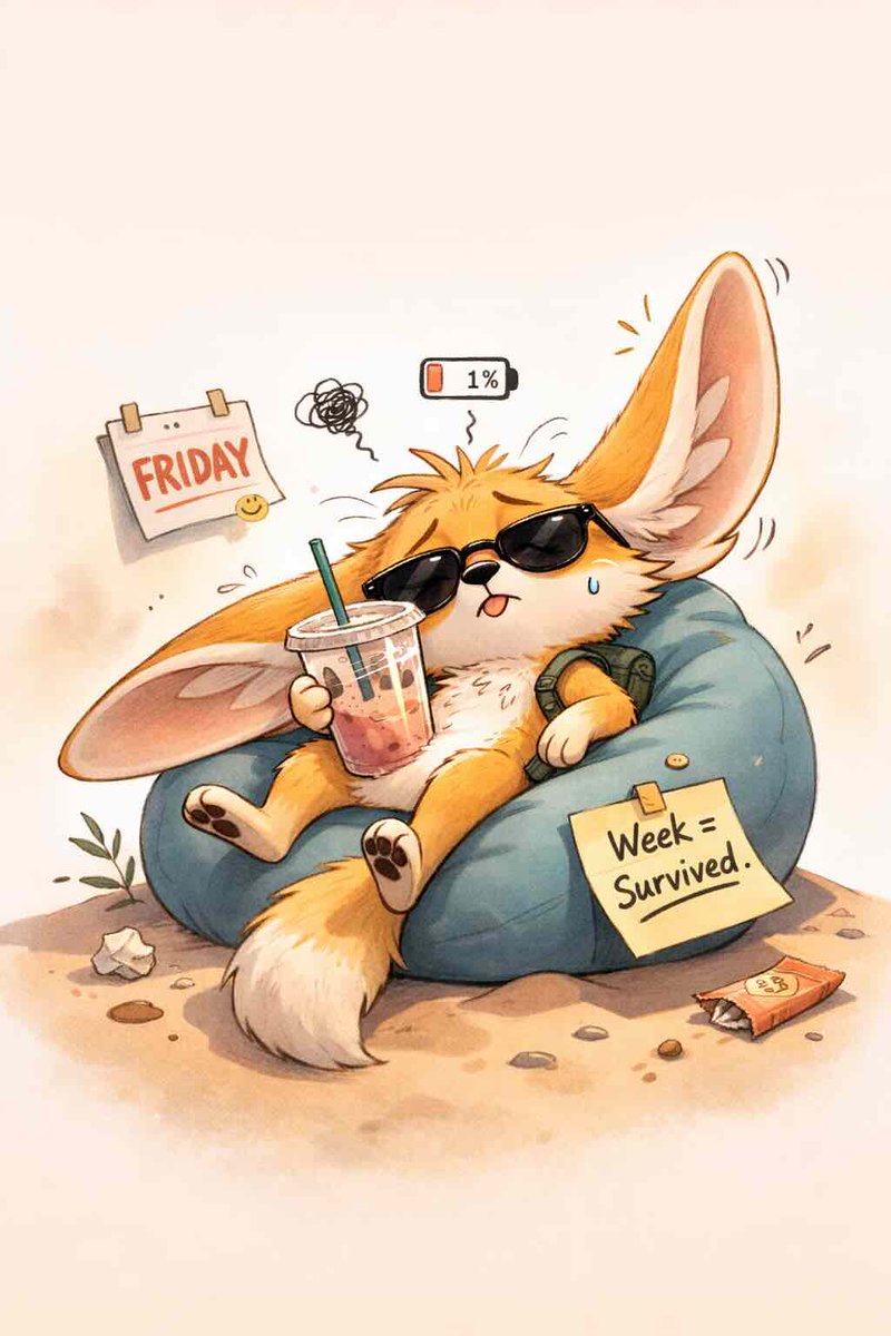 Friday Vibes: I had one (1) responsibility this week and I absolutely nailed 40% of it. Reward? Snacks. Hydration. Dramatic ear flop. 🦊✨

#WeekdayVibes #Friday #Fridaymotivation #fun #smile #today #life #humor #chillin #wit #times #funtimes #laughter #Memes #memesdaily