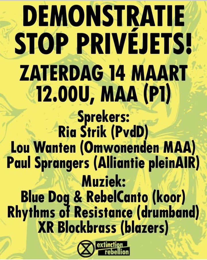 Cor10792734's tweet photo. Zaterdag 14 maart
12.00 uur
#StopPrivateJets 
#krimpluchtvaartNoodzaak❌✈️❌
#klimaatrechtvaardigheid https://t.co/1o8YbVZKVd