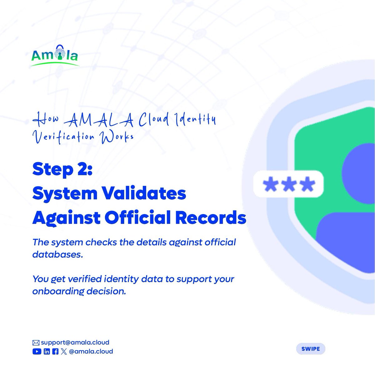 amala_cloud's tweet photo. Verification does not need to be complicated.

With Amala Cloud, your team can verify customers in minutes.

Secure.
Instant.
Pay as you use.

#KYC #amalacloud #identityverification #serviceprovider https://t.co/Ijqc4jQLZX