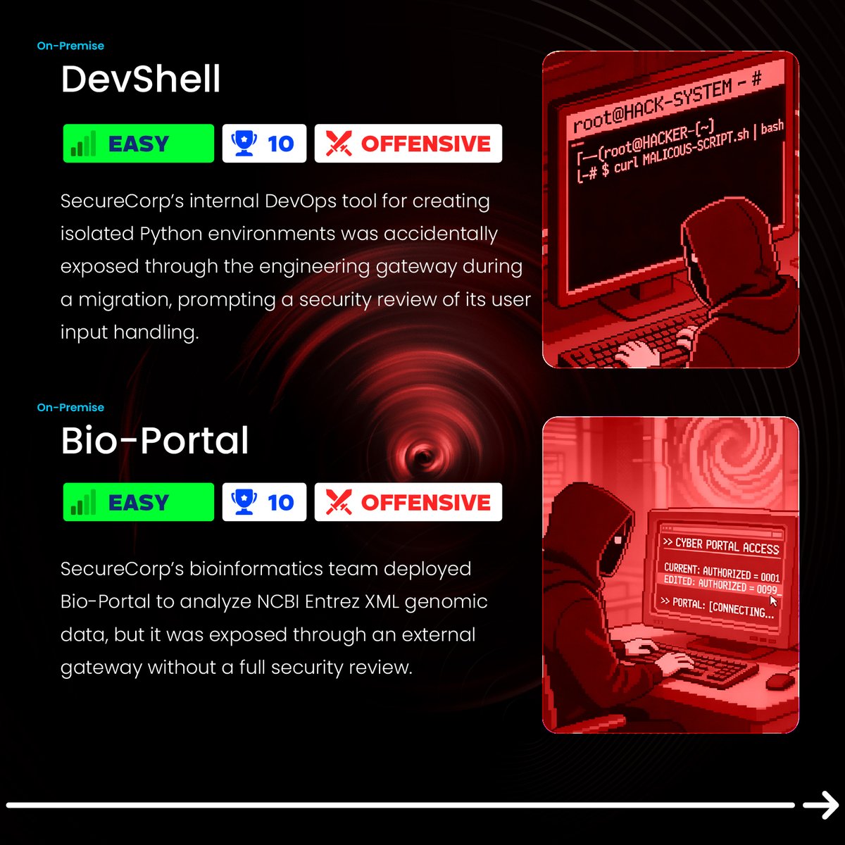 cyberwarfarelab's tweet photo. 🚨 New On-Premise Domain Challenges are live! Test your skills across 6 brand-new labs covering both Offensive ⚔️ and Defensive 🛡️ scenarios.

🏆 Earn points and sharpen real-world skills: https://t.co/6WSaSP3NuO

#CyberSecurity #InfinityPlatform #CWL https://t.co/CcFiHZuZB4